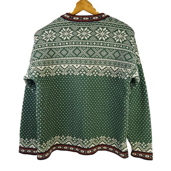 L. L. Bean VTG SZ M Cotton Nordic Fair Isle Snowflake/Heart Henley Sweater - Picture 4 of 6